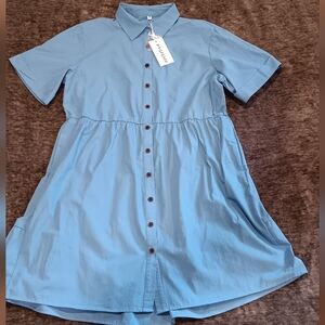 NWT Blue Babydoll Buttondown Shirt Dress Size:M